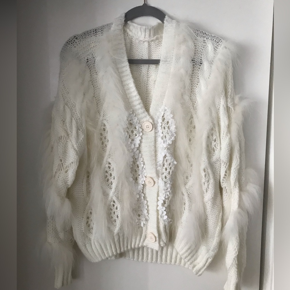 Handmade wool blend knit cardigan SZ XL